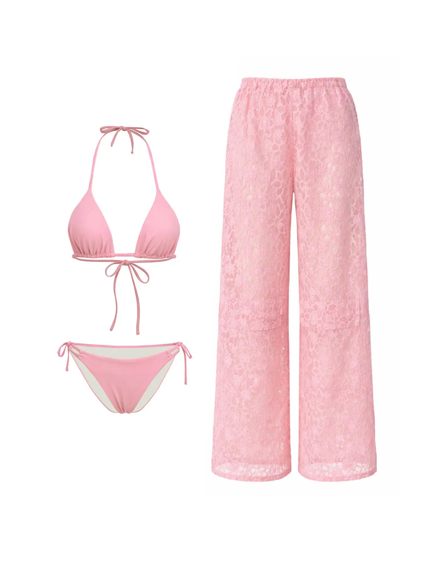 Fashion Triangle Lace Bikini With Pants Set Swimwear Women Shoulder Strap Biquini 3Pcs Set Swimsuits Briefs Sexy 2026 Trendy