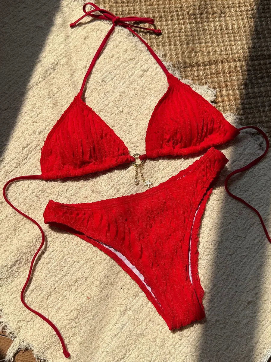 Sexy Wrinkled Halter Brazilian Bikini Women Swimwear Female Swimsuit Two-pieces Bikini Set High Cut Bathing Suit Swim Beach Wear