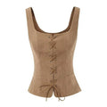 Women Vest Lace-up Strap Renaissance Vinatge Square Neck Sleeveless Medieval Slim Fit Halloween Cosplay Performance Top