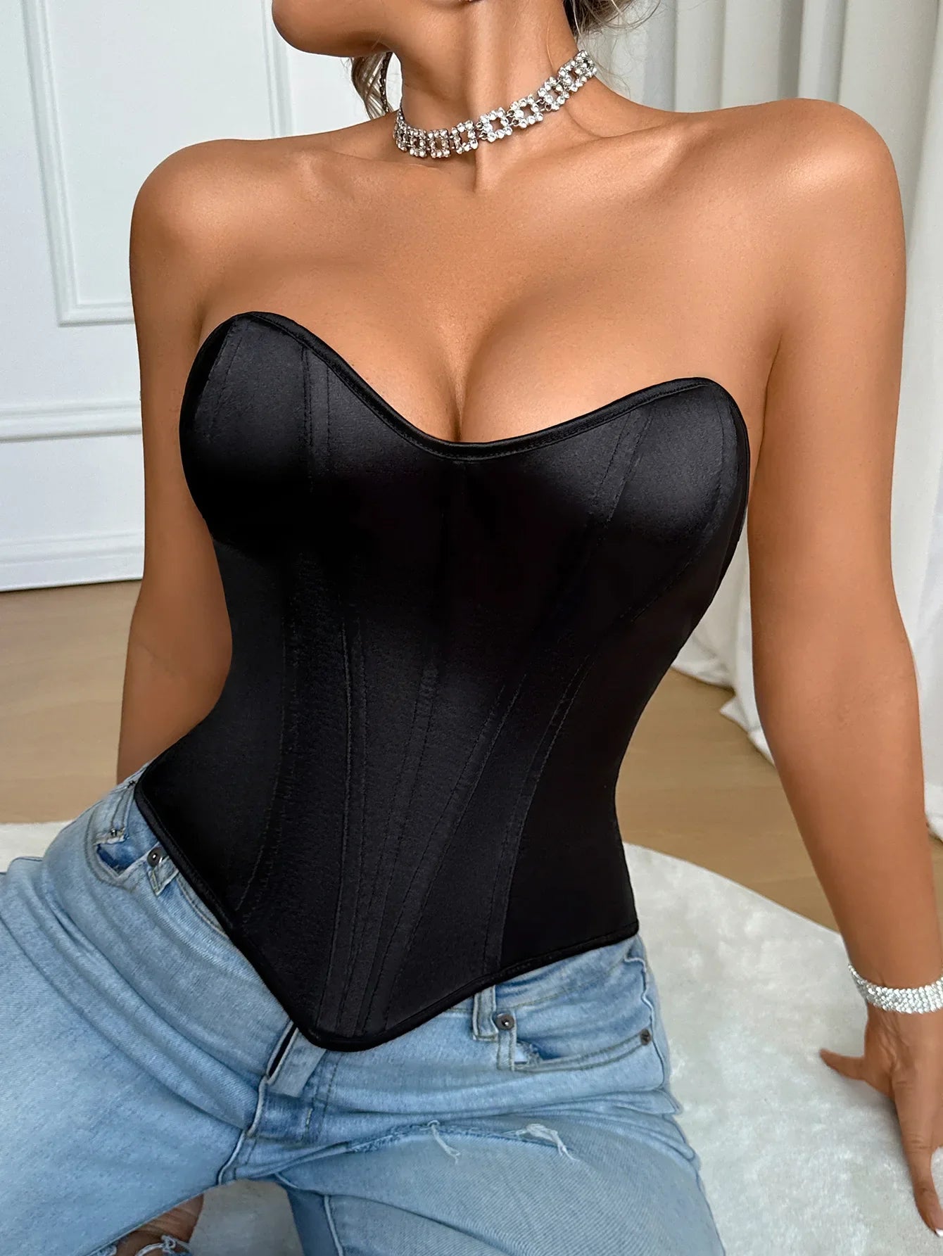 French Fashion Heart-Shaped Vest Corset Casaul Style Chest Corset Boned Motorcycle Style Short Sexy Waist Trainer For Women EEI6