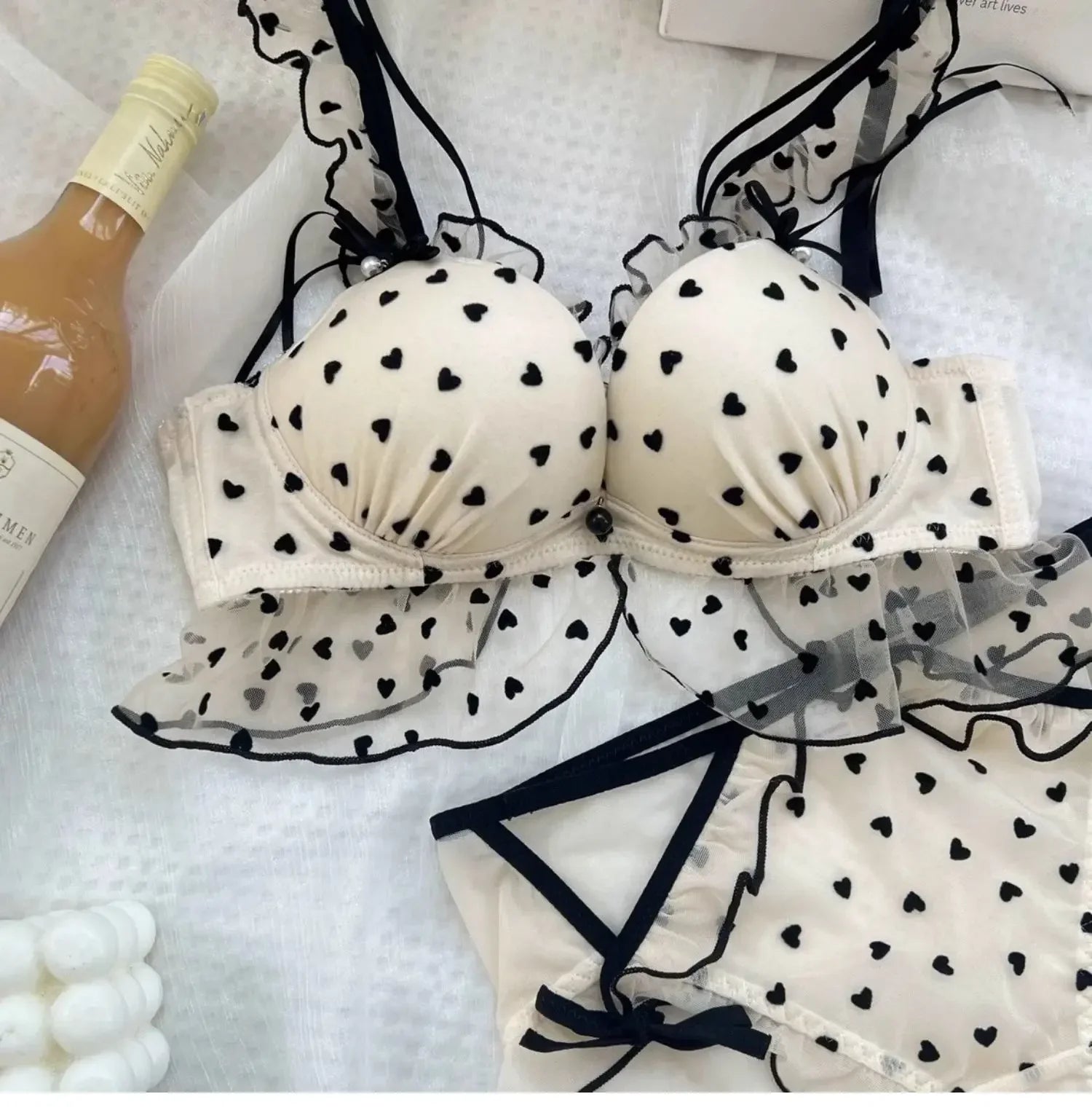 Japanese Mesh No-wire lace Underwear set Women's small breasts gather sexy pure desire sweet bra cute bra Panty SET TUSHY