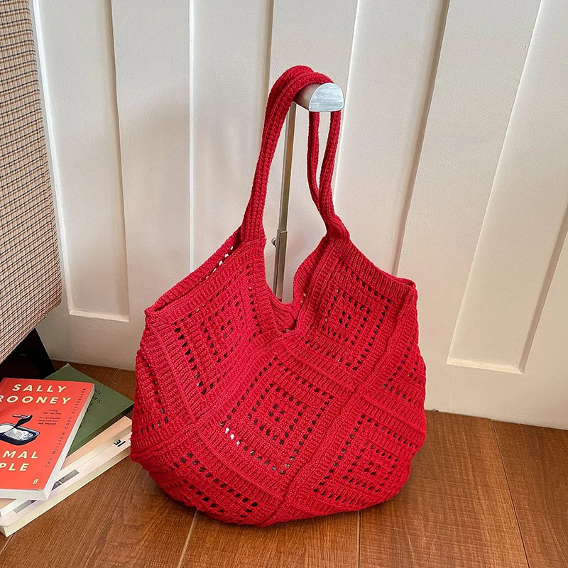 Yarn Hollow Out Large Capacity Shoulder Bags Summer New Ladies Bags Casual Soft Versatile Women's Handbags