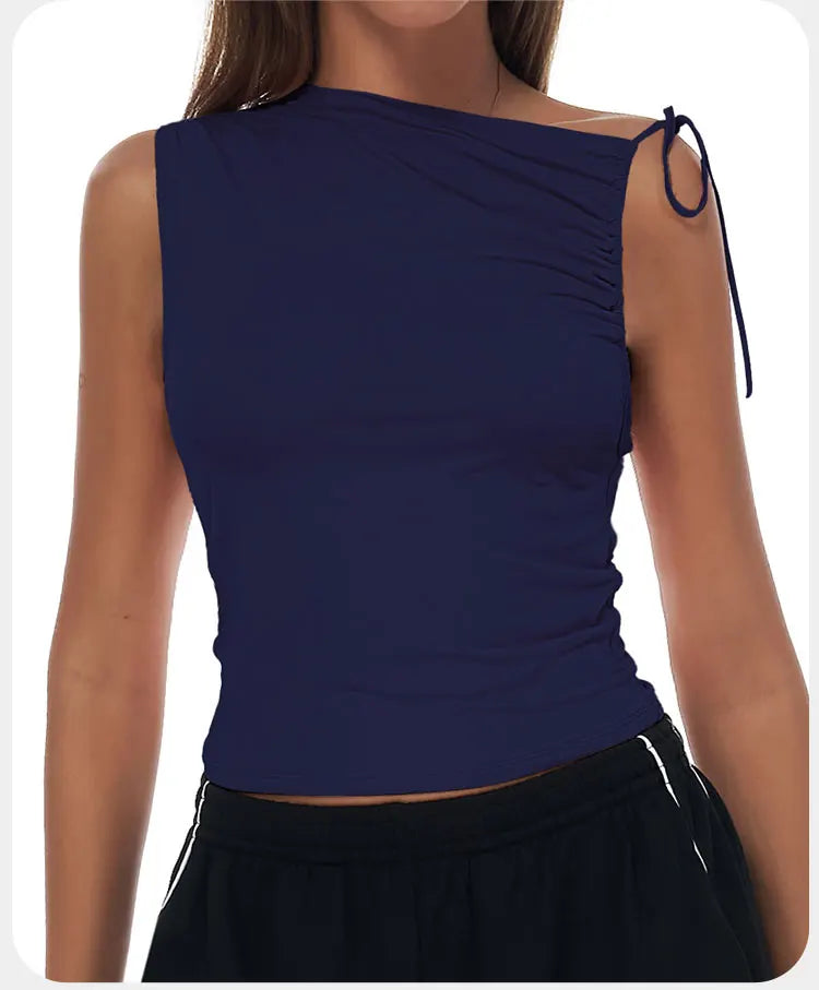 Sexy Shoulder Yoga Top Sleeveless Fitness Women Solid Color Gym Shirt Breathable Quick Dry Running Vest Sportswear