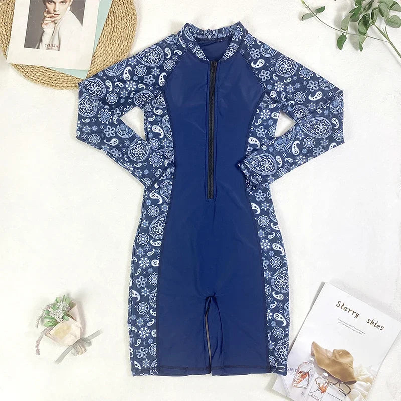 Women's Long Sleeve Rashguard Swimsuit One Piece pro Sports 2025 Femme Swimwear Boyleg Knee-Length Surf Beach Wear Bathing Suit