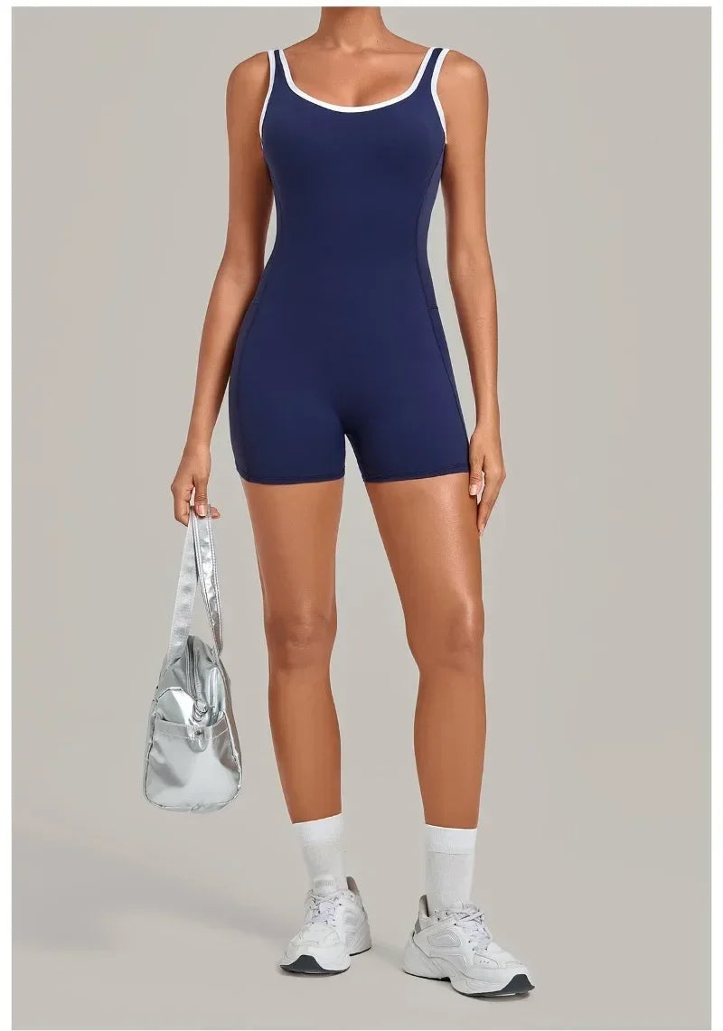 Women's Seamless Yoga Jumpsuits Sports Fitness Gym Sleeveless Backless Hip-lifting Shorts One-piece Training Workout Jumpsuit