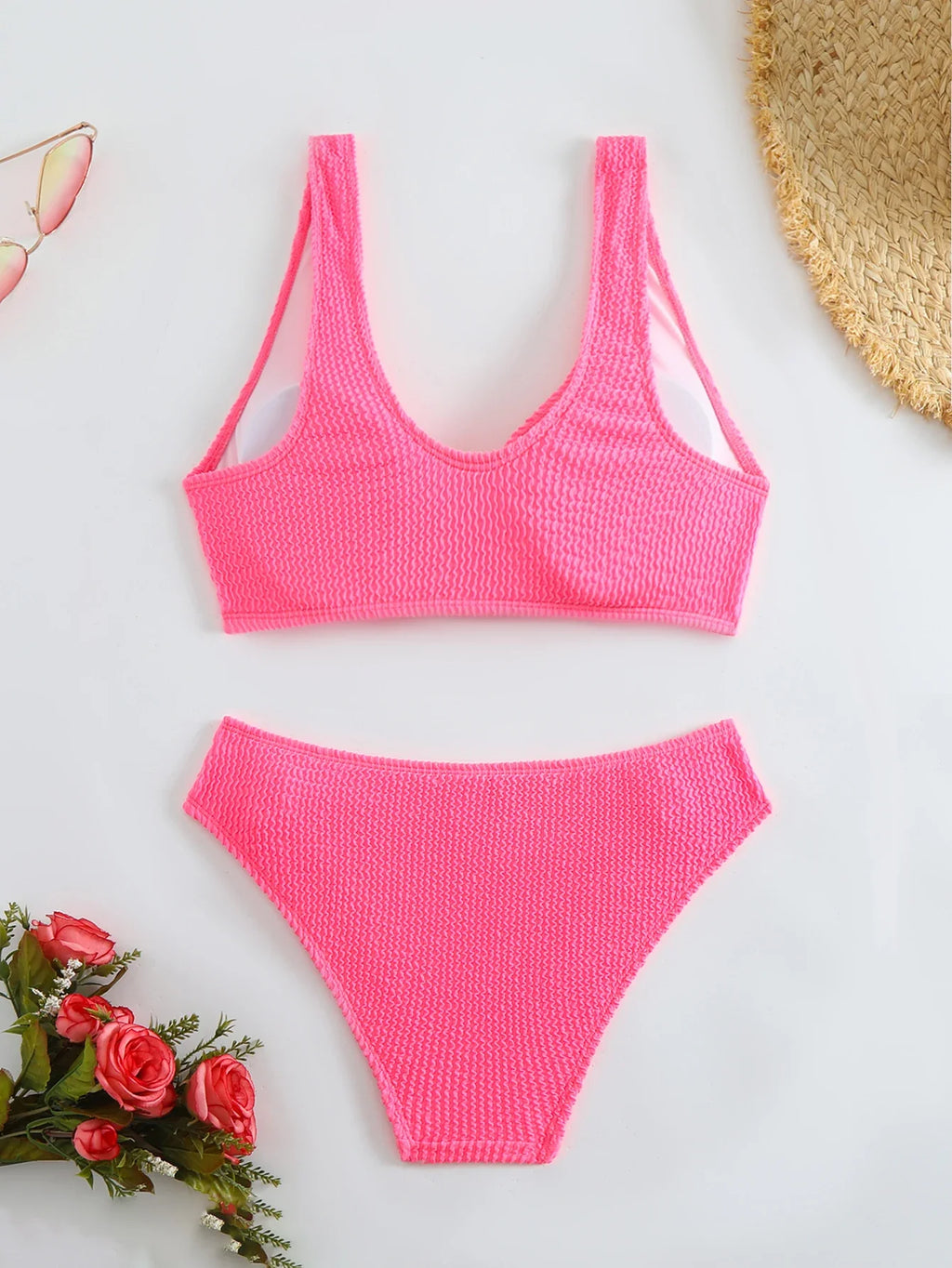 High Waist Bikini 2026 Women Sporty Swimsuit Solid Sexy Striped Swimwear Female Bathers Bathing Swimming Swim Suit Beachwear