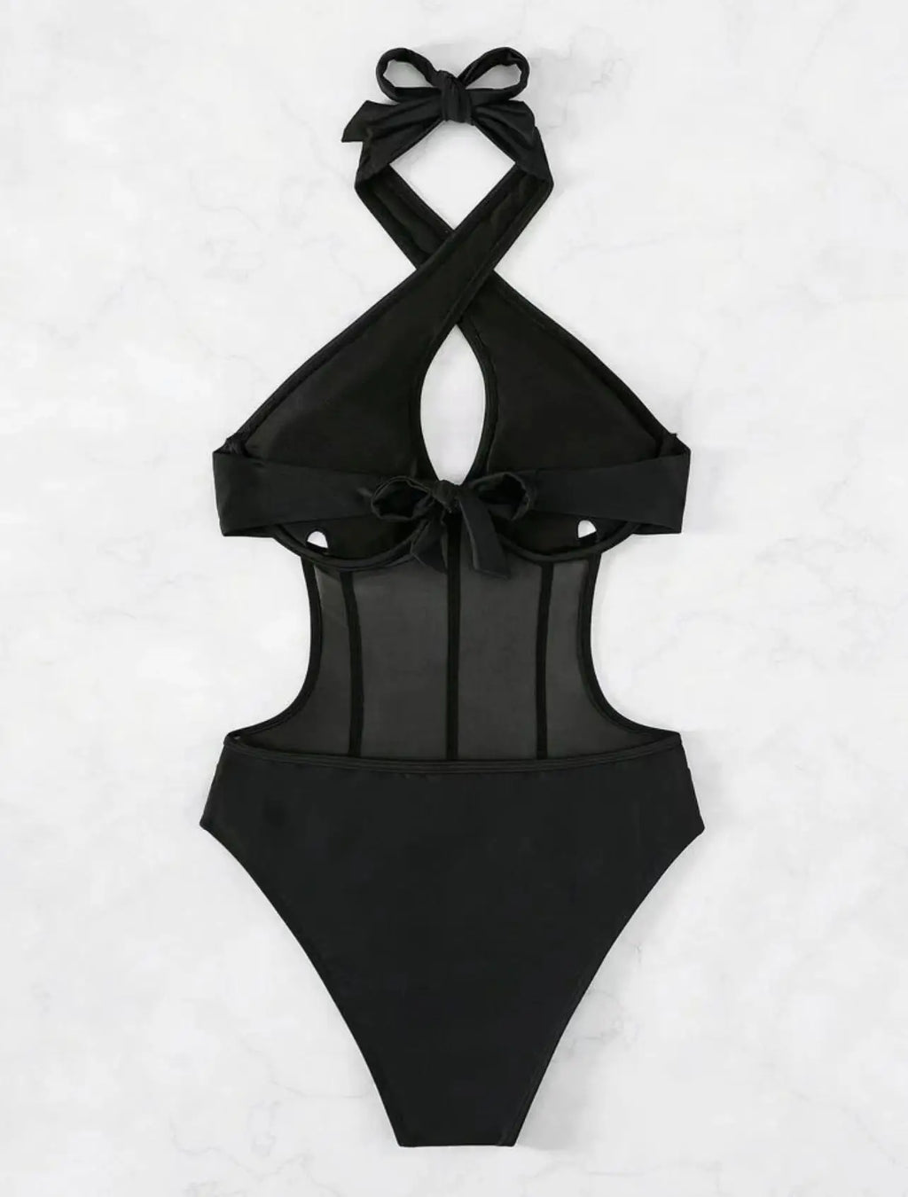 Sexy See Through One Piece Swimsuit 2025 Women Halter Corss Underwire Tummy Control Swimwear Solid Black Hot Pink Bathing Suits