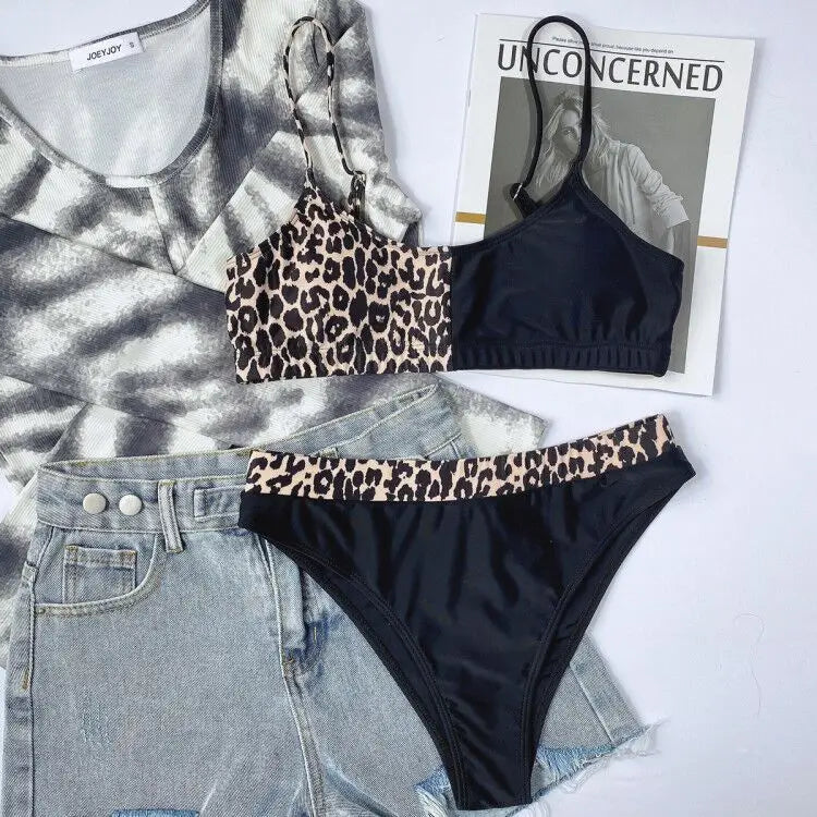 2026 Sexy Bikini Women Swimwear Swimsuit Leopard Patchwork High Waist Bikinis Set Bathing Suit Beach Bikini Trajes De Bano Mujer