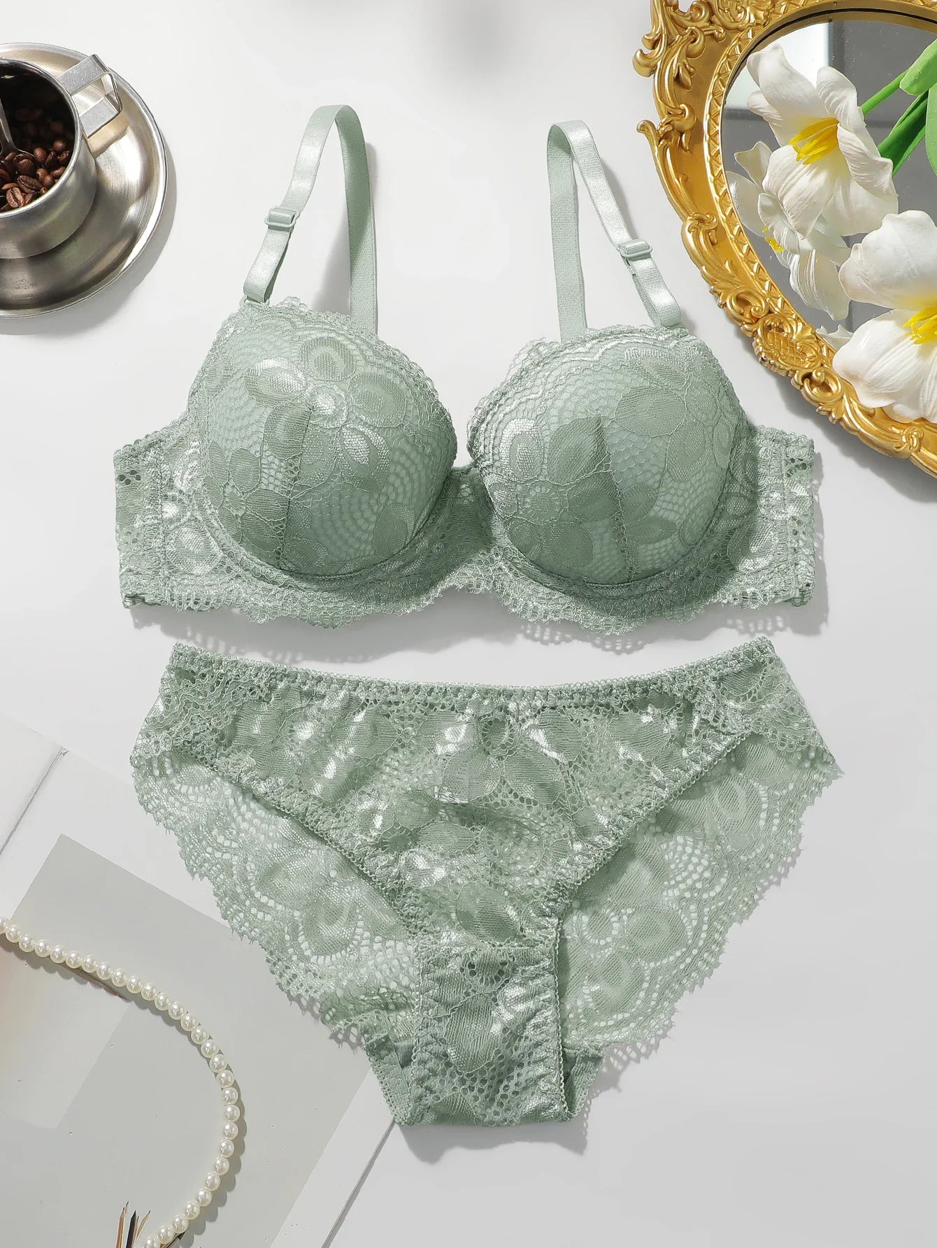 Two Pieces Transparent Floral Bras Panties Set Clothing Sexy Underwire Push Up Lingeries For Women lace bra A2123