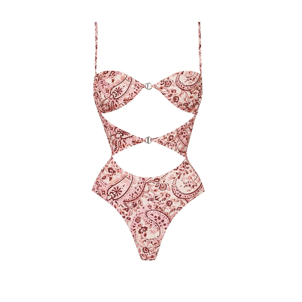 Bandeau Cut-out Swimsuit Women One Piece Swimwear With Headscarf Luxury Lady Bathing Suit Fashion Mujer Beachwear Female Outfit