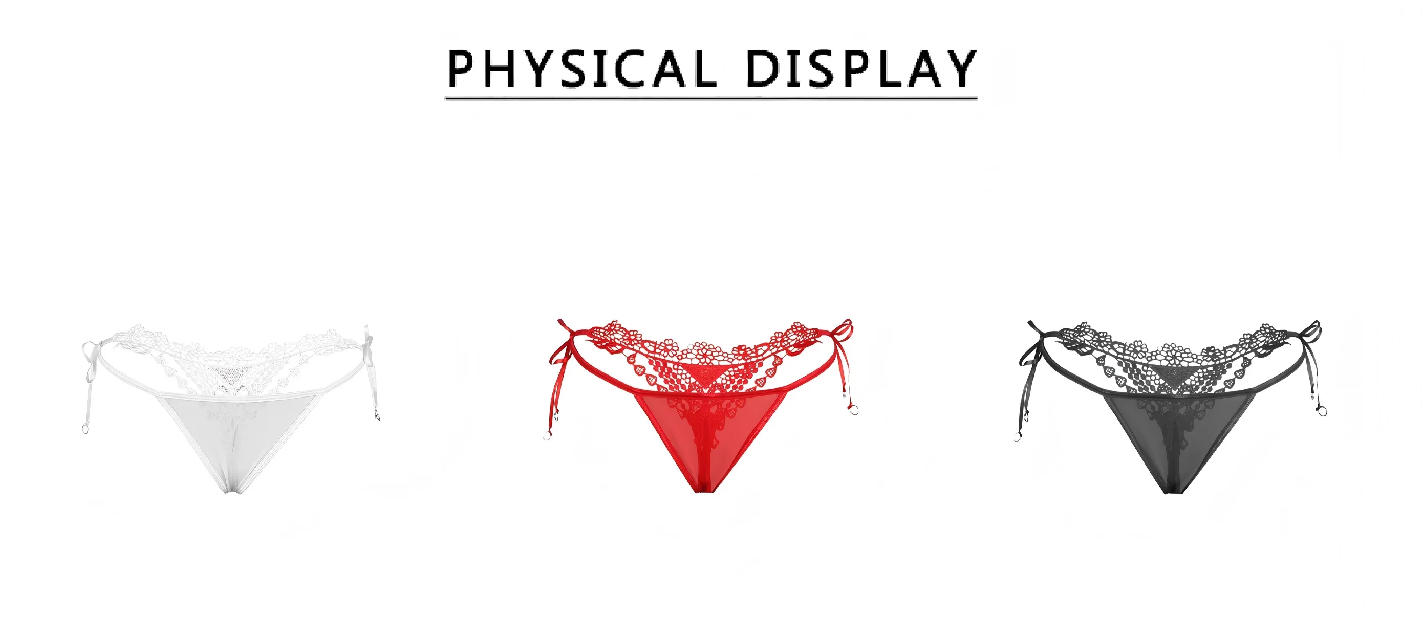 Women‘s Mesh Lace Panties Plus Size M-3XL Sheer Embroidered Flowers Low Rise Sexy Underwear with Ribbon Metal Ring Daily Wear
