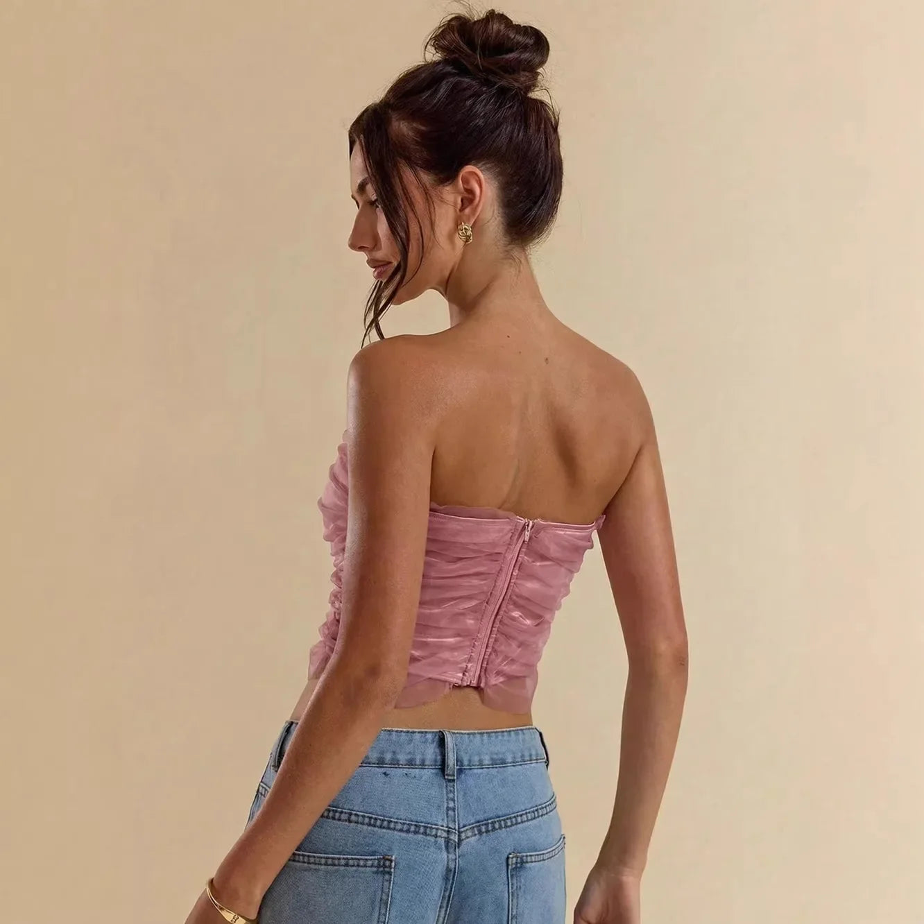 Summer women's tops sexy strappy bra tube top fishbone strappy top