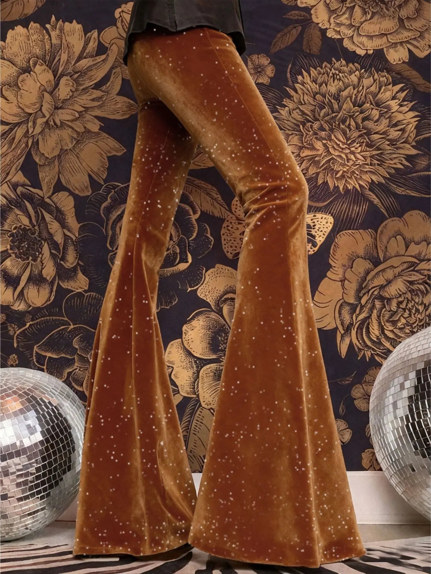 new European and American high-waisted slim shiny silver drape gold velvet bell-bottom casual pants