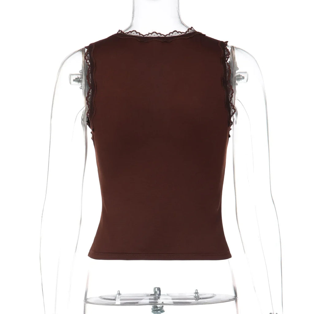 FDYOUI Deep V-neck Sleeveless Tank Tops Y2K Woman Clothes 2026 Summer Lace Patchwork T-shirt Girls Slim Corset Top Streetwear