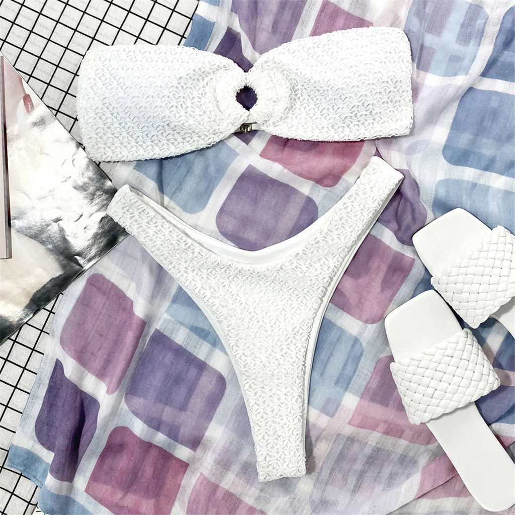 Sexy Wrinkled Bandeau Strapless Bikini Women Swimwear Female Swimsuit Two-Pieces Bikini Set Bather Bathing Suit Swim Lady V3367L