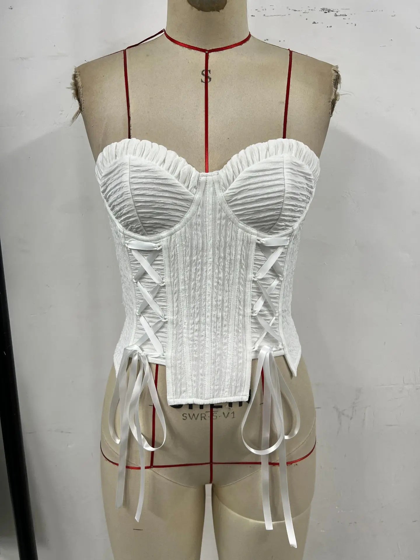 Summer Women White Strapless Waist Cinched Top Women White Drawstring Side Slim Fishbone Corset  Club Party Streetwear Camisole
