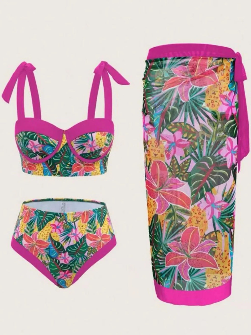 Vintage Black Floral Print Bikini 2026 Women Push Up Underwire Bra High Waist Swimsuit Beach Bathing Suit Skirt 3 Piece Swimwear