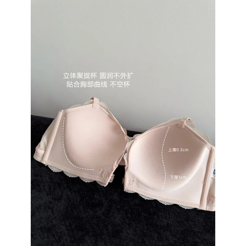 Summer Hot Sale! Front Closure Compression Bra for Small Bust - Sexy Lace Back Push Up Bralette, Lightweight Invisible Comfort