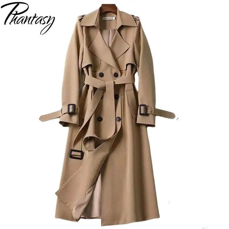 Phantasy Trench Coat Women Long Sleeve Jacket British Style Long Cloack Lace Up Elegant Office Lady Trench Spring Autumn Outfit