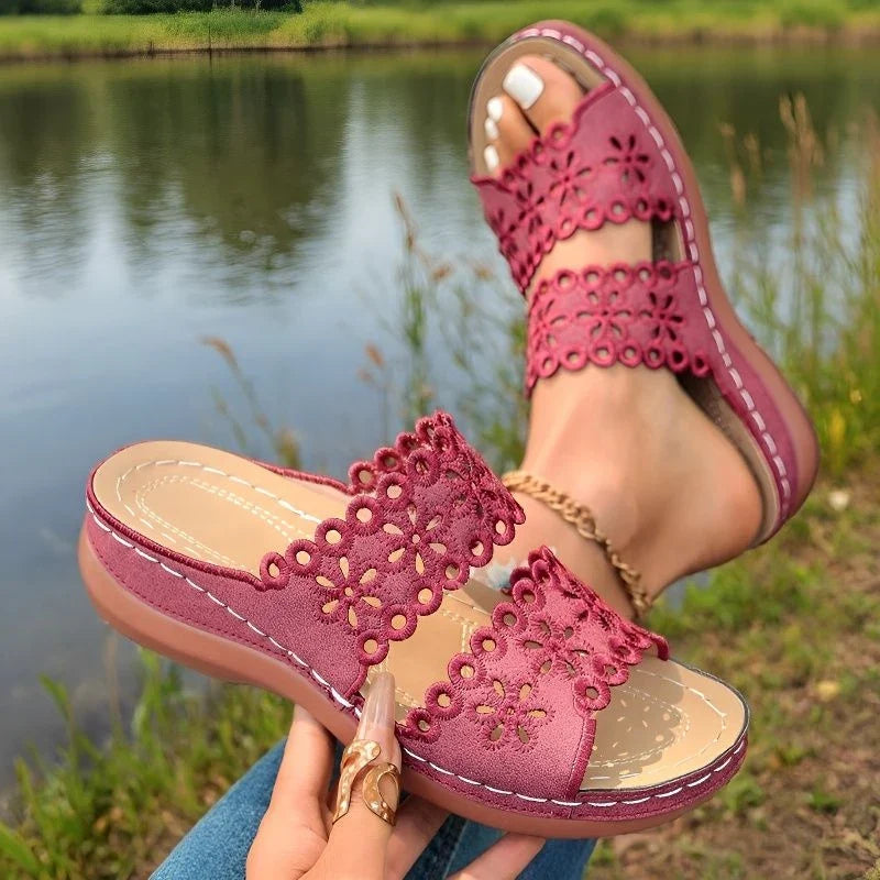 Vinatge Hollow Out Platform Sandals Women Lightweight Plus Size Wedges Sandles Woman Comfortable Thick Sole Casual Sandalias 43