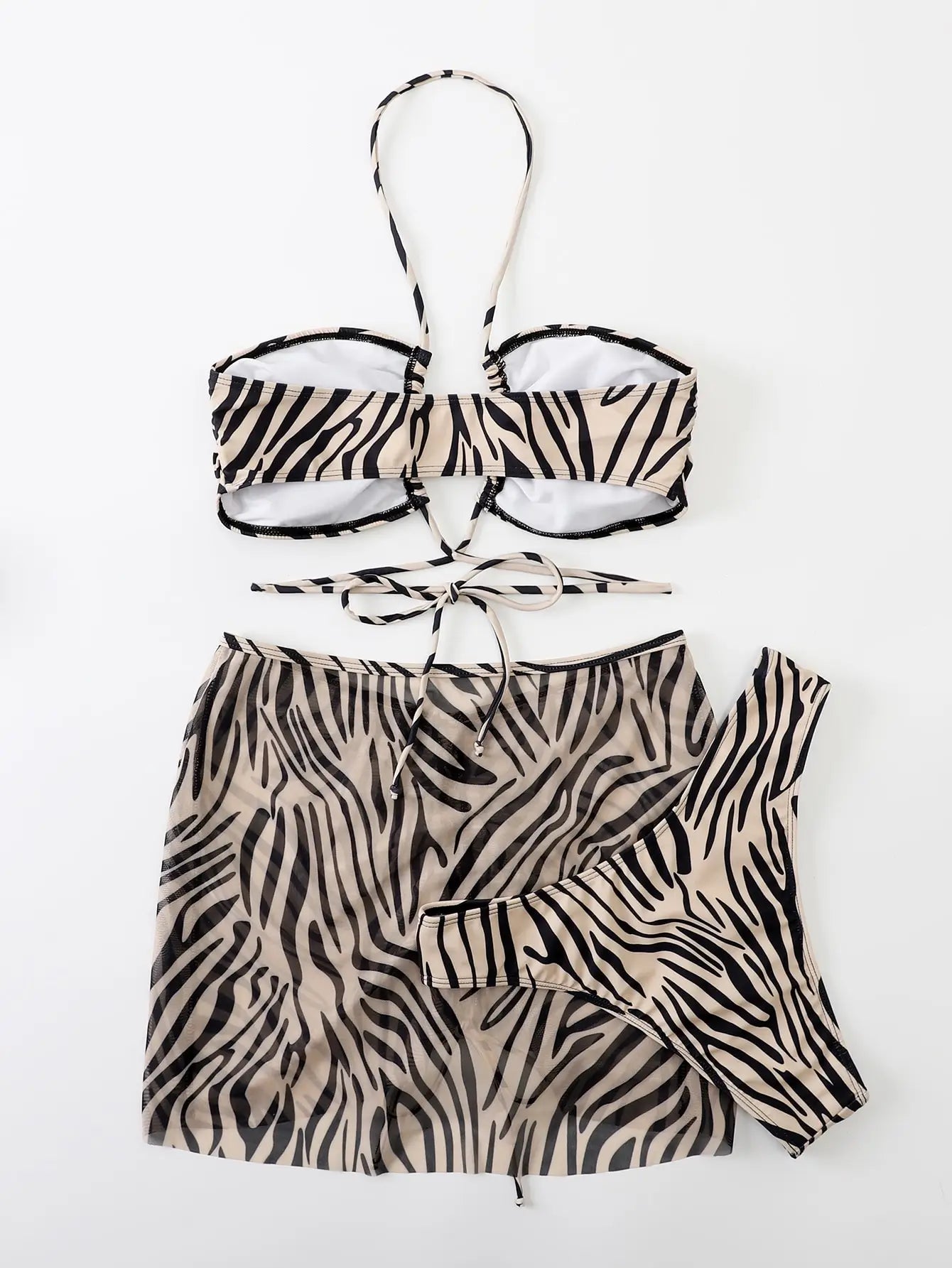 3pack Zebra Stripe Bikini Women Lace Up Swimsuit Beach Skirt 2026 Swimwear Female Padded Bathing Suit Swimming Beachwear Summer