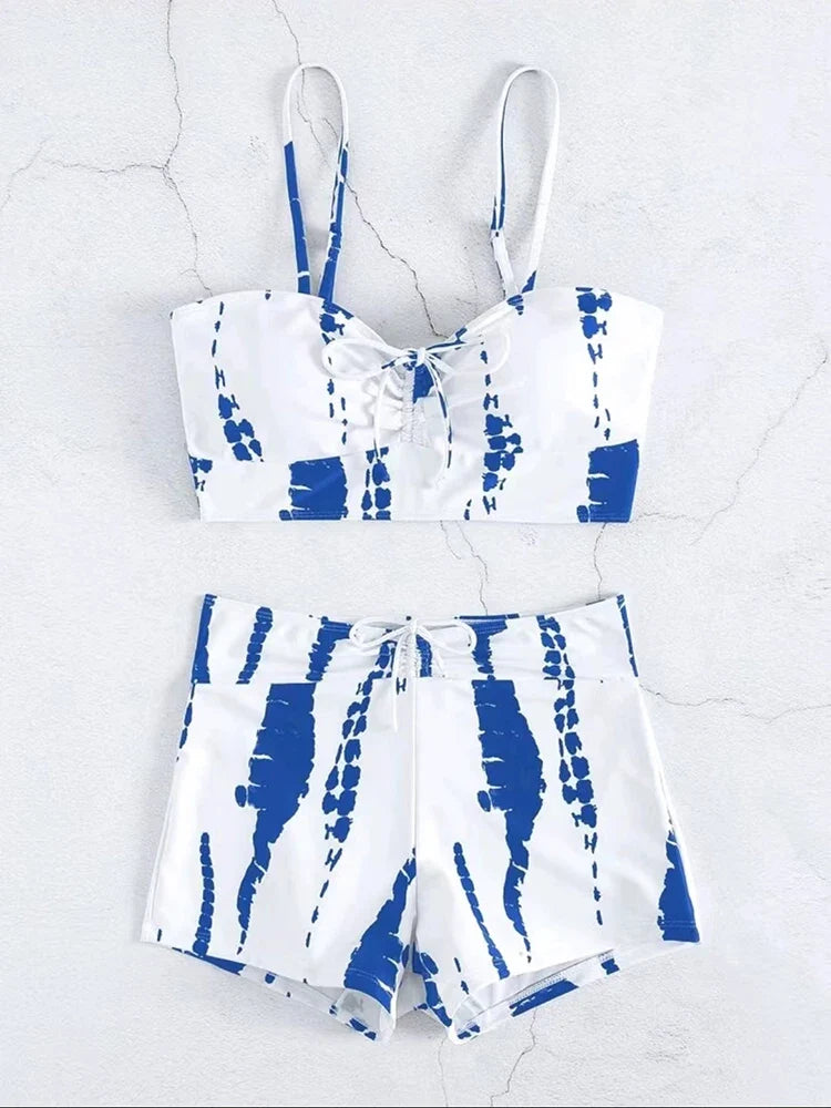 Drawstring Front Shorts Bikinis 2026 High Waist Swimsuit Women Swimwear Female Bathers Bathing Swimming Swim Suit Beachwear