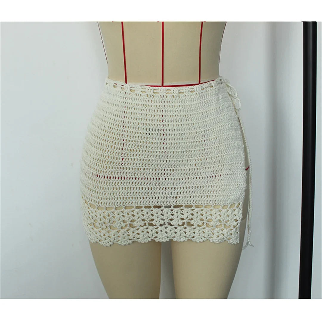 2026 Hollow Out Skirt Sarong Crochet Knitted Tunic Beach Cover Up Cover-ups Beach Dress Beach Wear Beachwear Female Women V8074