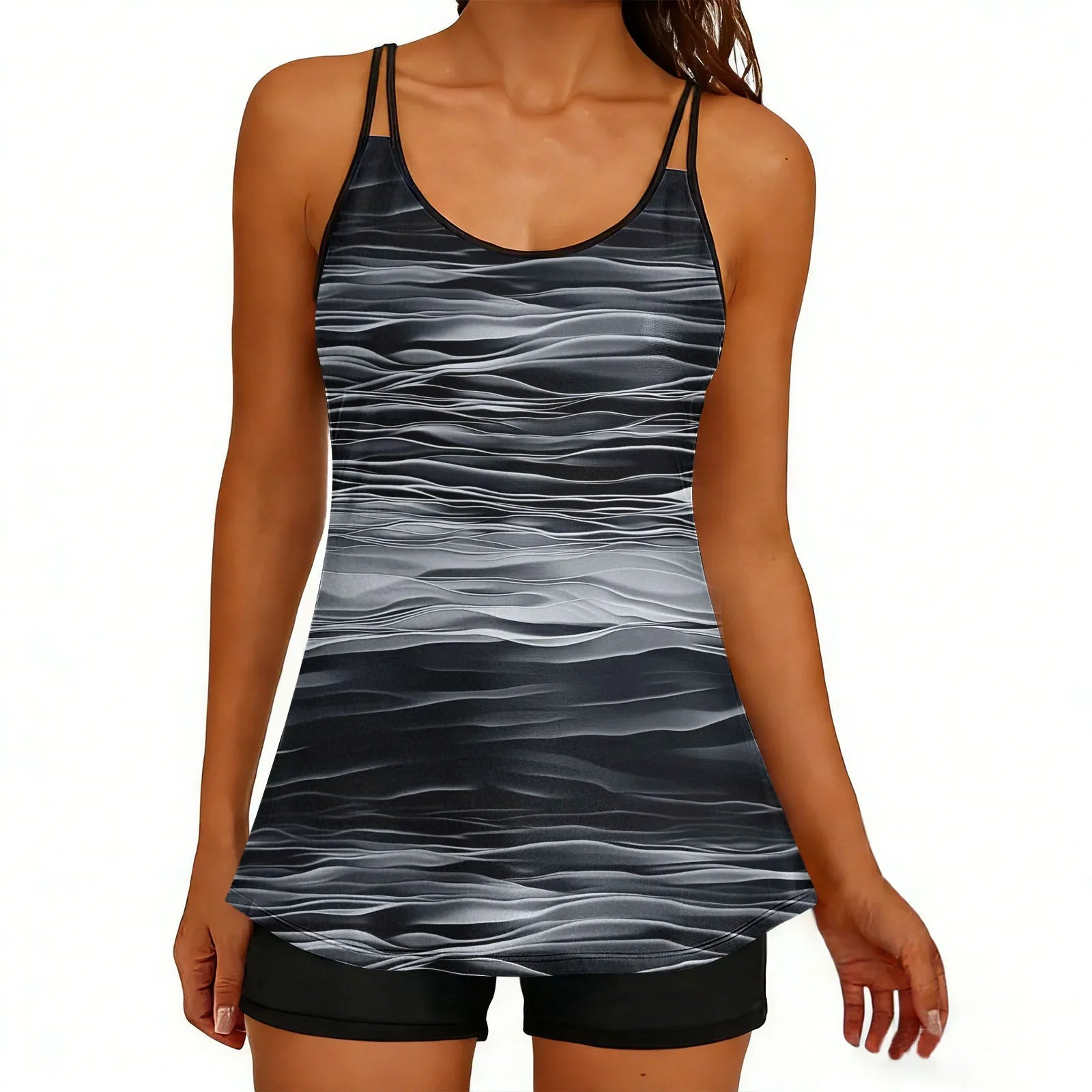 2026 Printed Tankini High Waist Strappy Swimsuit Women Two Pieces Swimwear Female Bathers Swimming Bathing Swimming Swim Suit