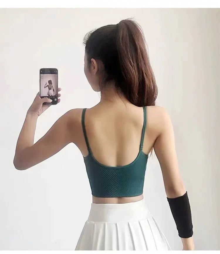 Women's sports bra, color blocked small sling , fixed cup fitness bra, running bra, acceleration, dry training, yoga.
