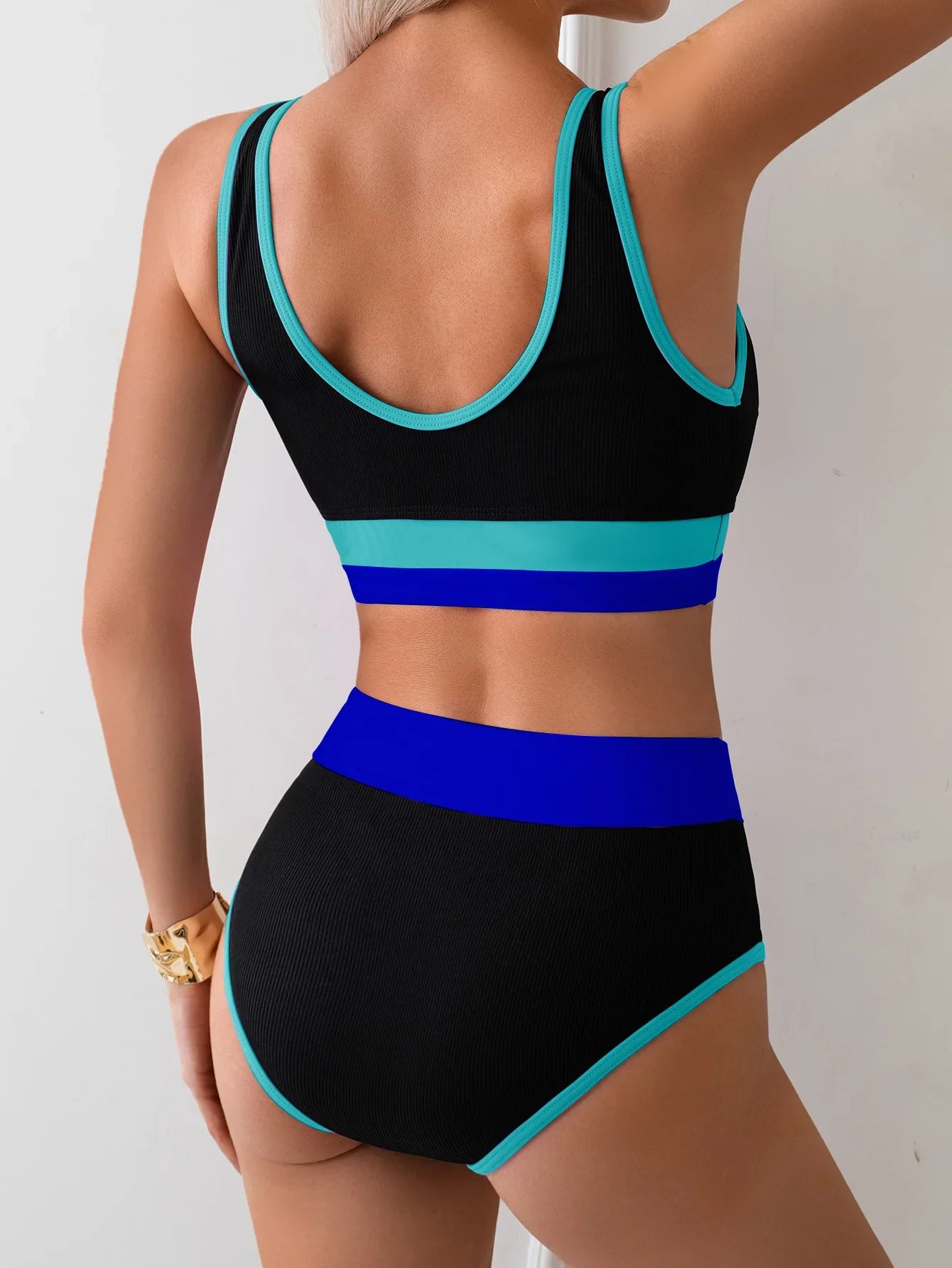 Vintage Black Pink Patchwork Bikini Set 2025 Women Sports Push Up High Waist Swimsuit Summer Bathing Suit Pool 2 Piece Swimwear