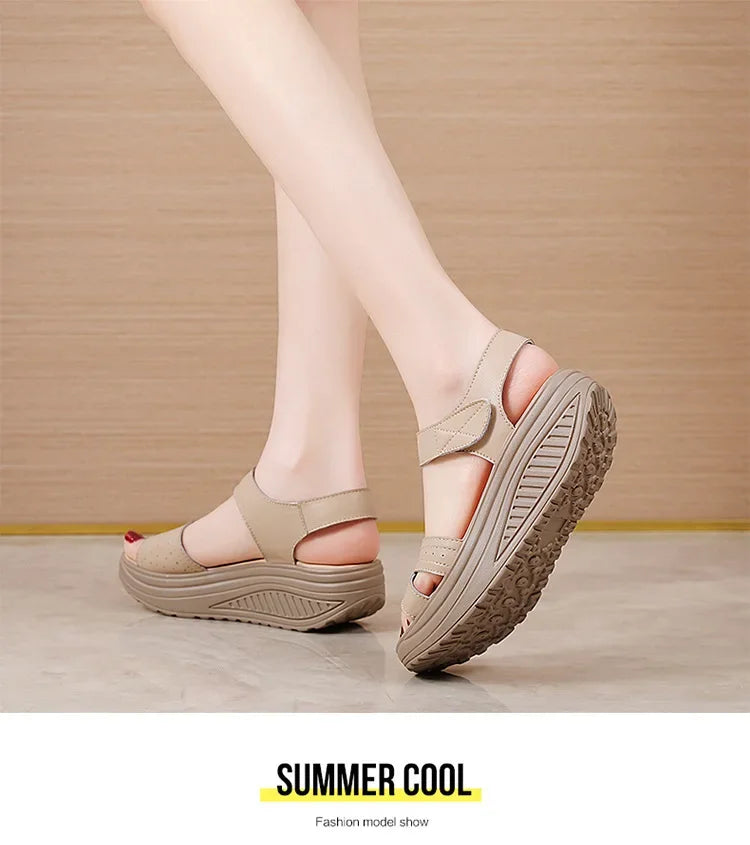 Women Comfortable Sandals Wedges Platform Ankle Strap Casual Orthotic Walking Sandals Orthopedic Arch Support 5cm heel