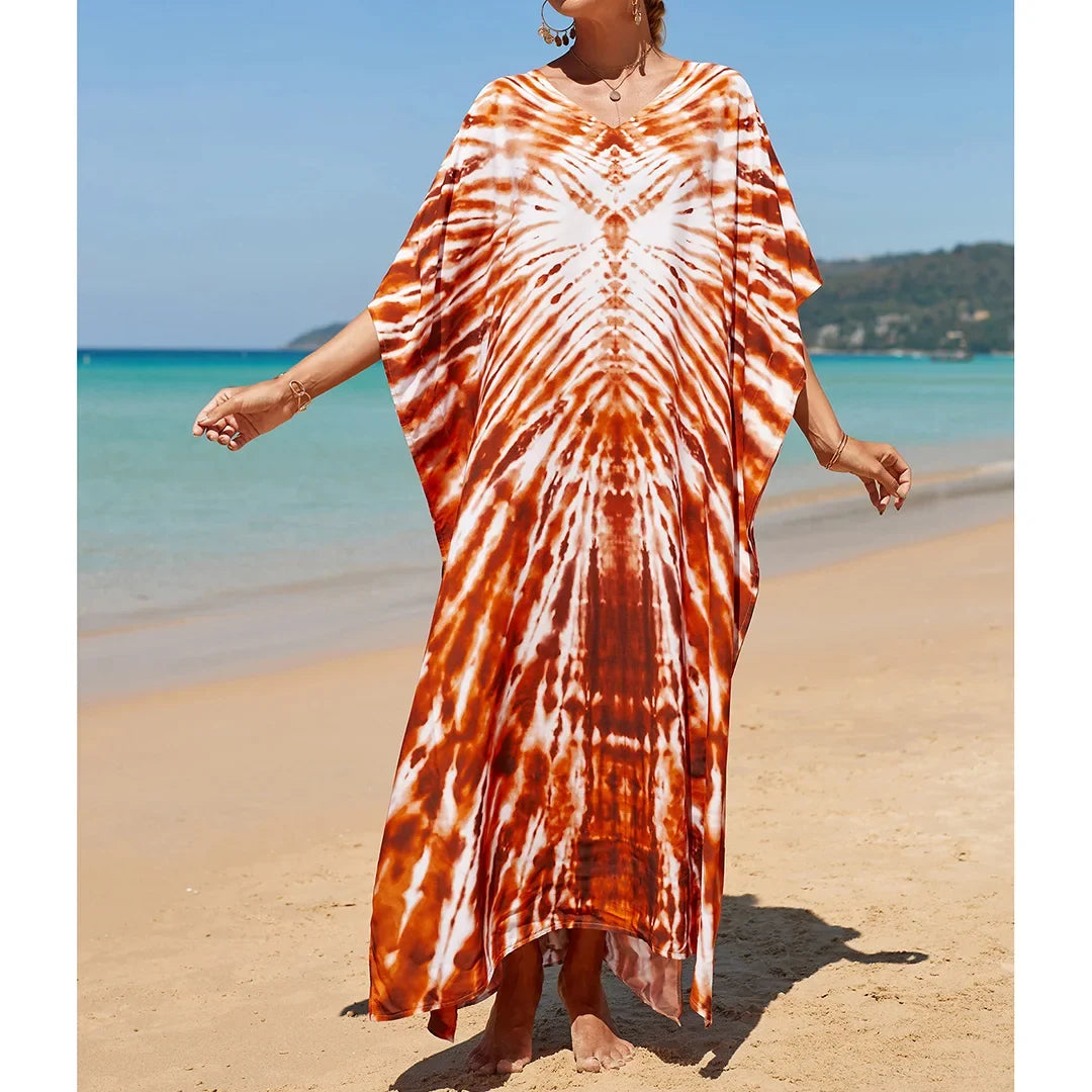 2026 New Colorful Kaftan Tunic Beach Dress Beach Wear Beachwear Beach Cover Up Cover-upsLoose Maxi Dress Female Women V4428