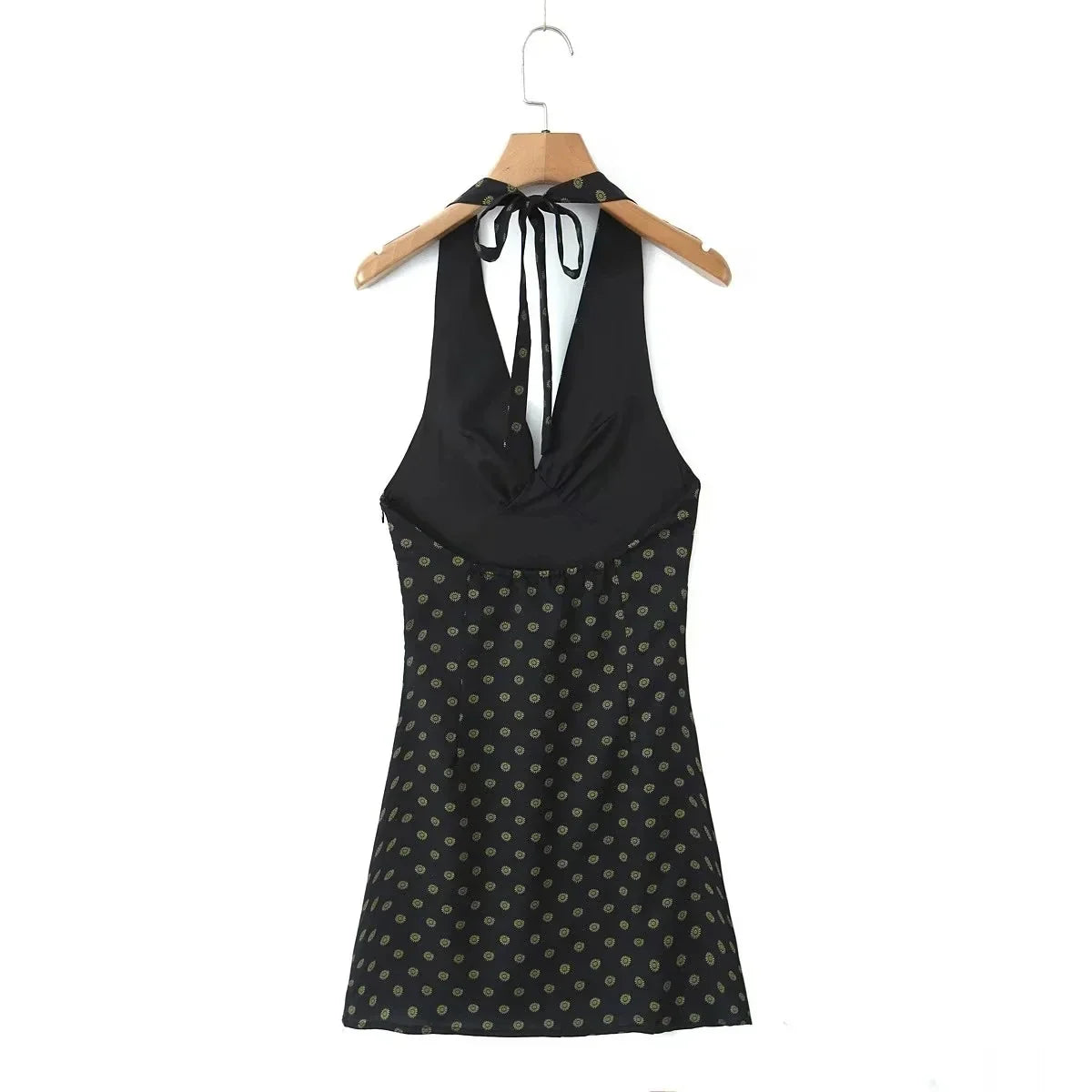 V Neck French Style Summer Women Dress Printed Boho Short Black Beach Dress Party Vintage Backless Tie Up Sexy Halter Dress 2025