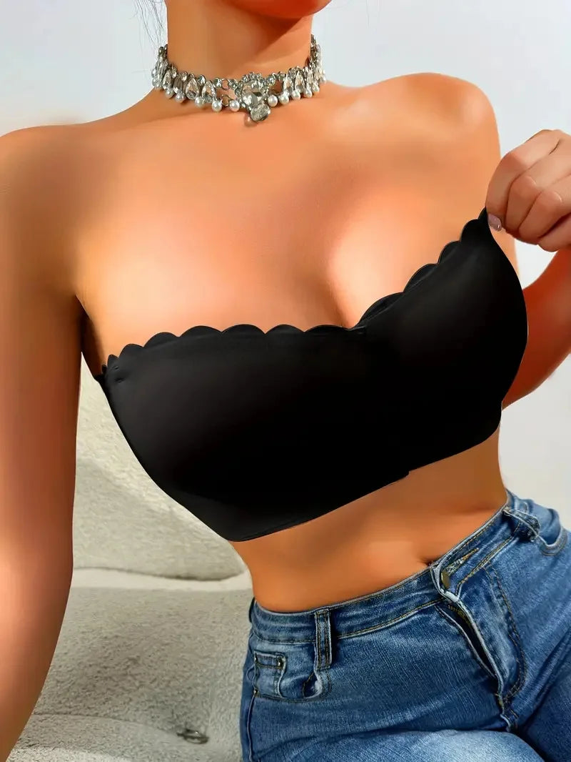 Solid Seamless Strapless Front Closure Wireless Strapless Bra, Sexy Comfy Push Up Bra, Women's Lingerie & Underwear