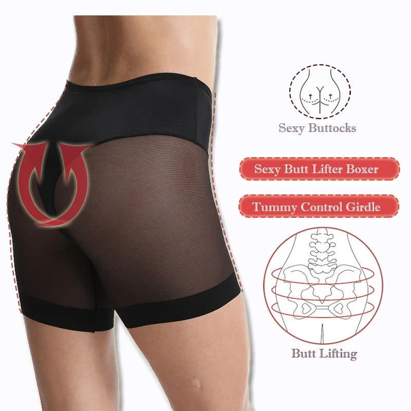 Women's Seamless Shorts Safety Pants High Waist Large Size Mesh Thin Boxer Panties Anti Friction Under Skirt Shorts Underwear