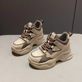Chunky Platform Women Sport Sneaker Lace-Up Thick Bottom Vulcanize Shoes Woman Spring Autumn Pu Leather Breathable Running Shoes