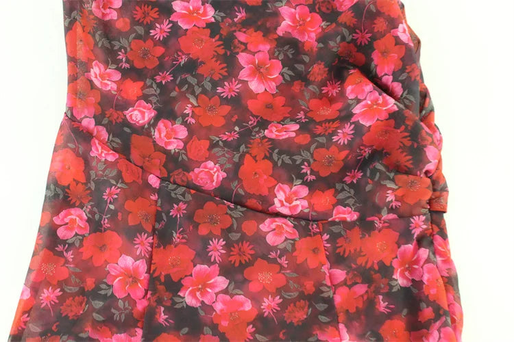 Ahagaga Floral Printed Sexy Women Chiffon Dresses Fashion One Shoulder Sleeveless Regular Casual High Split Slim Sheath Vestidos