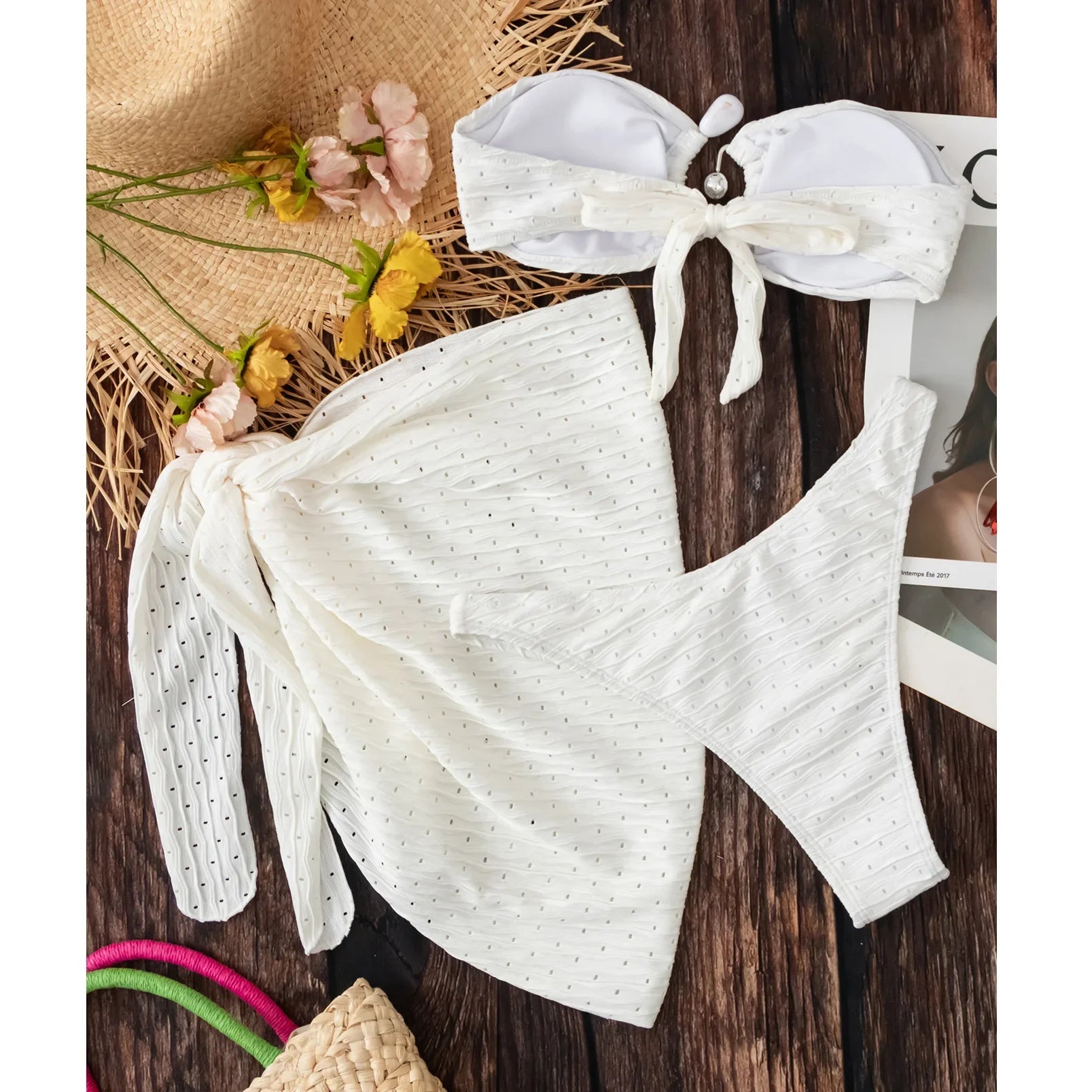2024 Three Pieces Bikini Set With Skirt Sexy Swimwear Women Swimsuit Solid Push Up Bathing Suit Beachwear Female Biquini