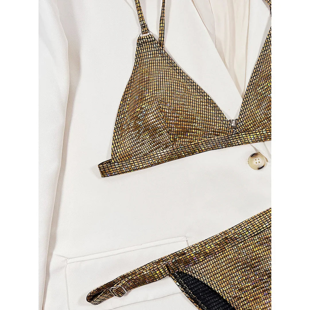 S - XL Sexy Shiny Sequins High Leg Cut Bikini Female Swimsuit Women Swimwear Two-piece Bikini set Bather Bathing Suit Swim V3862