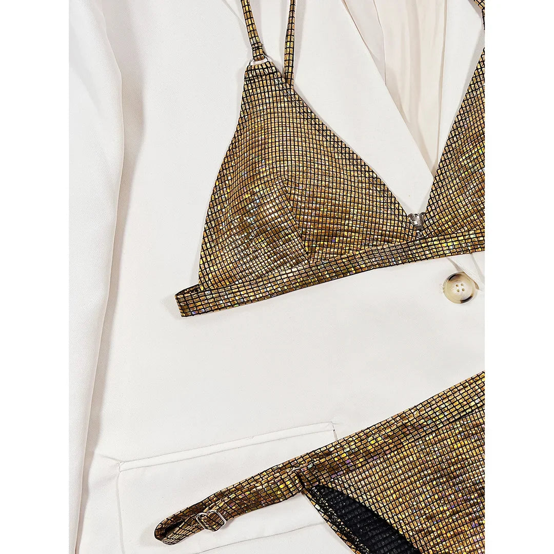 S - XL Sexy Shiny Sequins High Leg Cut Bikini Female Swimsuit Women Swimwear Two-piece Bikini set Bather Bathing Suit Swim V3862