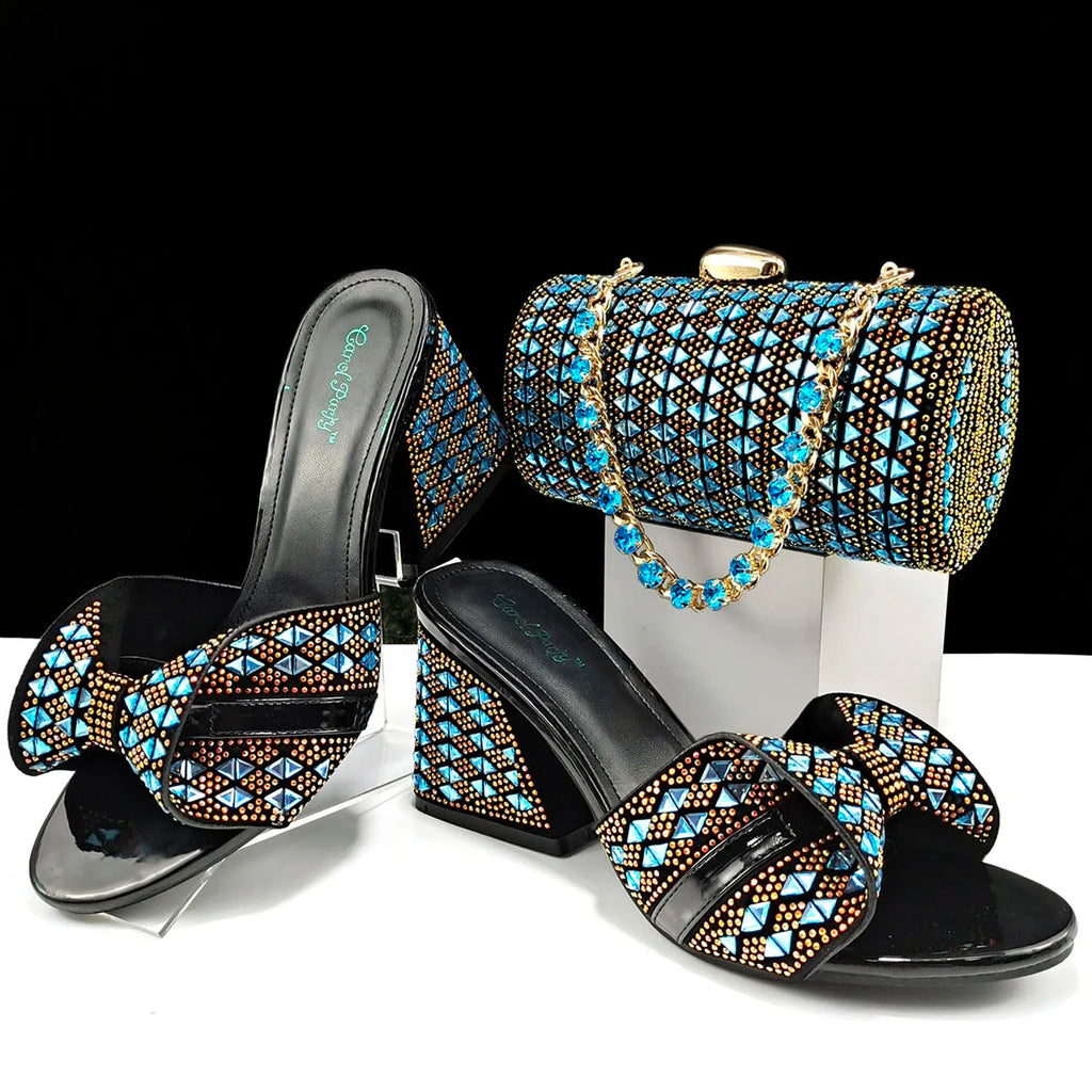 doershow High Quality African fashion Style Ladies Shoes And Bags Set Latest SILVER Italian Shoes And Bag Set For Party HJJ1-10