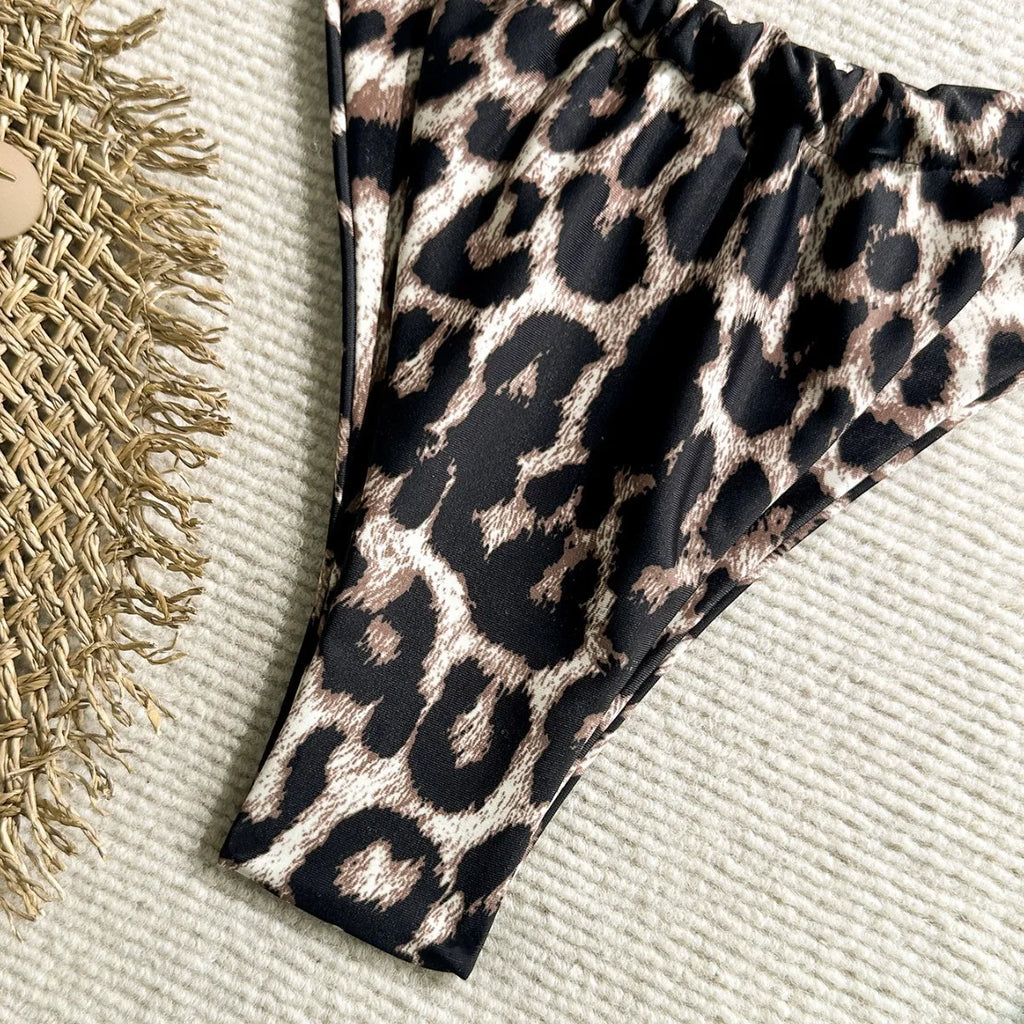 New Leopard Ruffled Bra Cup Bikini  Women Bandeau Swimsuit Female Swimwear Two Pieces Bikini Set Push Up Bathing Suit Swim Lady