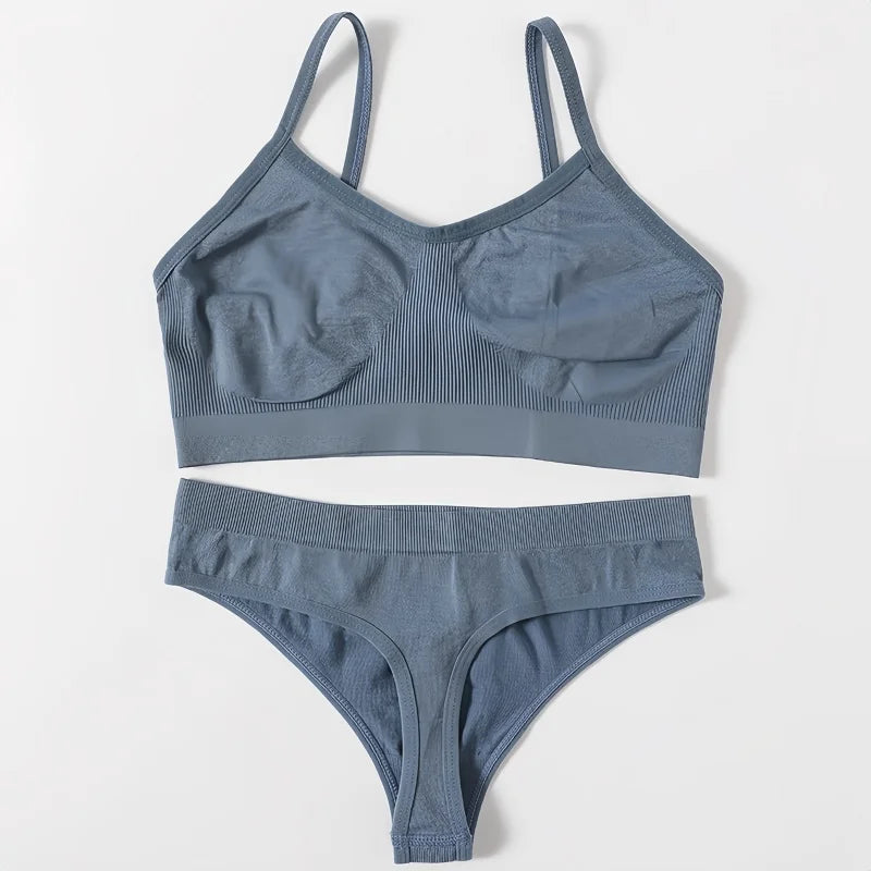 Women Buttery Soft Bra And Panties Set Push-Up Unlined Brassiere Breathable Ribbed Underwear Stretchy Crop Top Sexy Lingerie Set