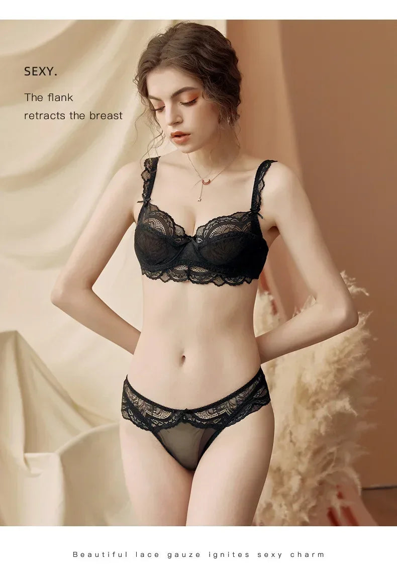 MOYISU 2026 French Lace Bralette Set | A-G Cups Adjustable Lift | Anti-Sag Slimming Bra | Sheer Allure Wire-Free Summer