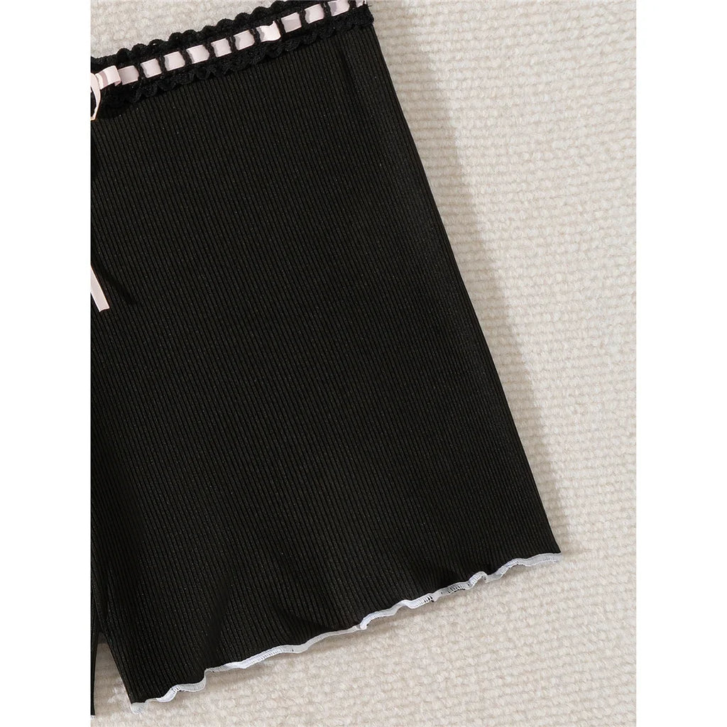 XS - L Bow Mini Shorts Ribbed Bikini Bottom Swim Brief Women Swimwear Female Bather Brazilian Tanga Panties Underwear V6538