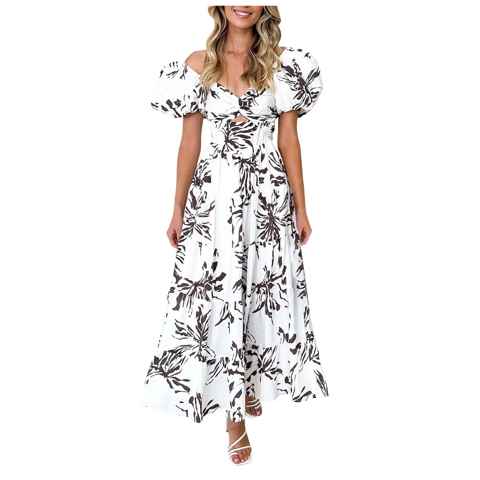 Sexy Dresses For Women Summer Trendy Boho Floral Printed Short Sleeve Vestido Seductive Off Shoulder Knee Length Dress For Woman