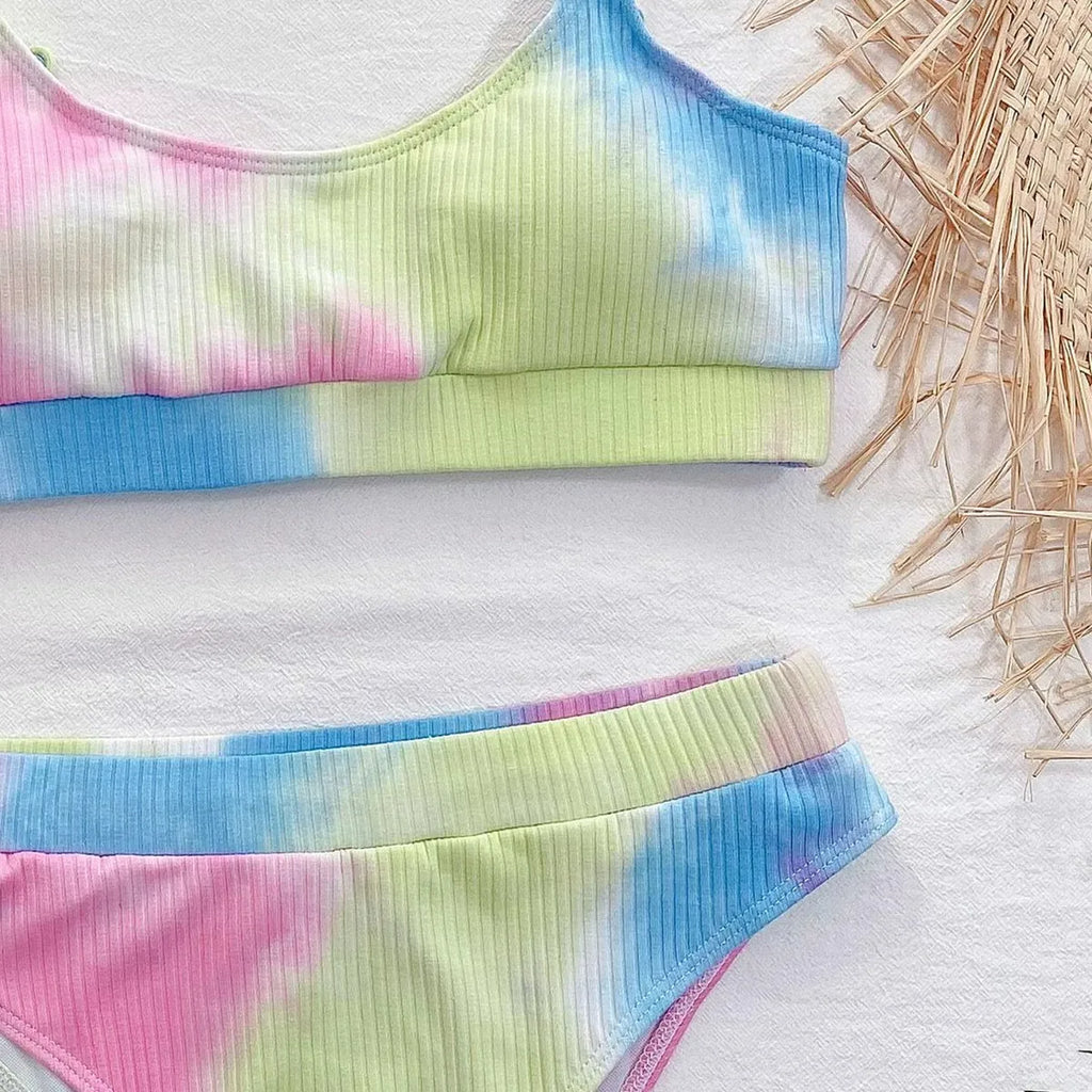 2026 Sexy Bikini Women Push Up Swimwear Swimsuit Tie Dyed High Waist Ribbed Bikinis Set Bathing Suit Stroje Kapielowe Damskie