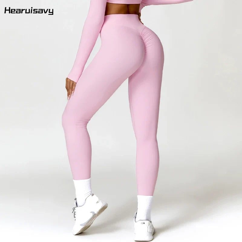 Hearuisavy Summer Scrunch Gym Leggings Woman Workout Pants Female Running Tights Push Up Yoga Pants High Waist Sports Leggings