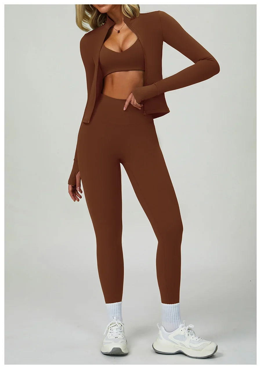New Sportswear Seamless Yoga Set Gym Clothes Sportswear Long sleeved jacket Women Fitness Set Tracksuits Sports Bra Gym Leggings