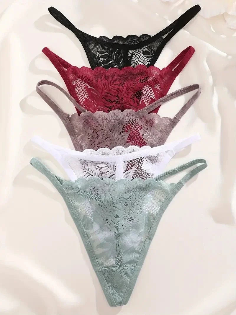 4PCS Sexy Hollow Out Lace Women Lingerie Underpants Female Lace Transparent G-string Thong Low Waist Female Soft Intimates S-XL